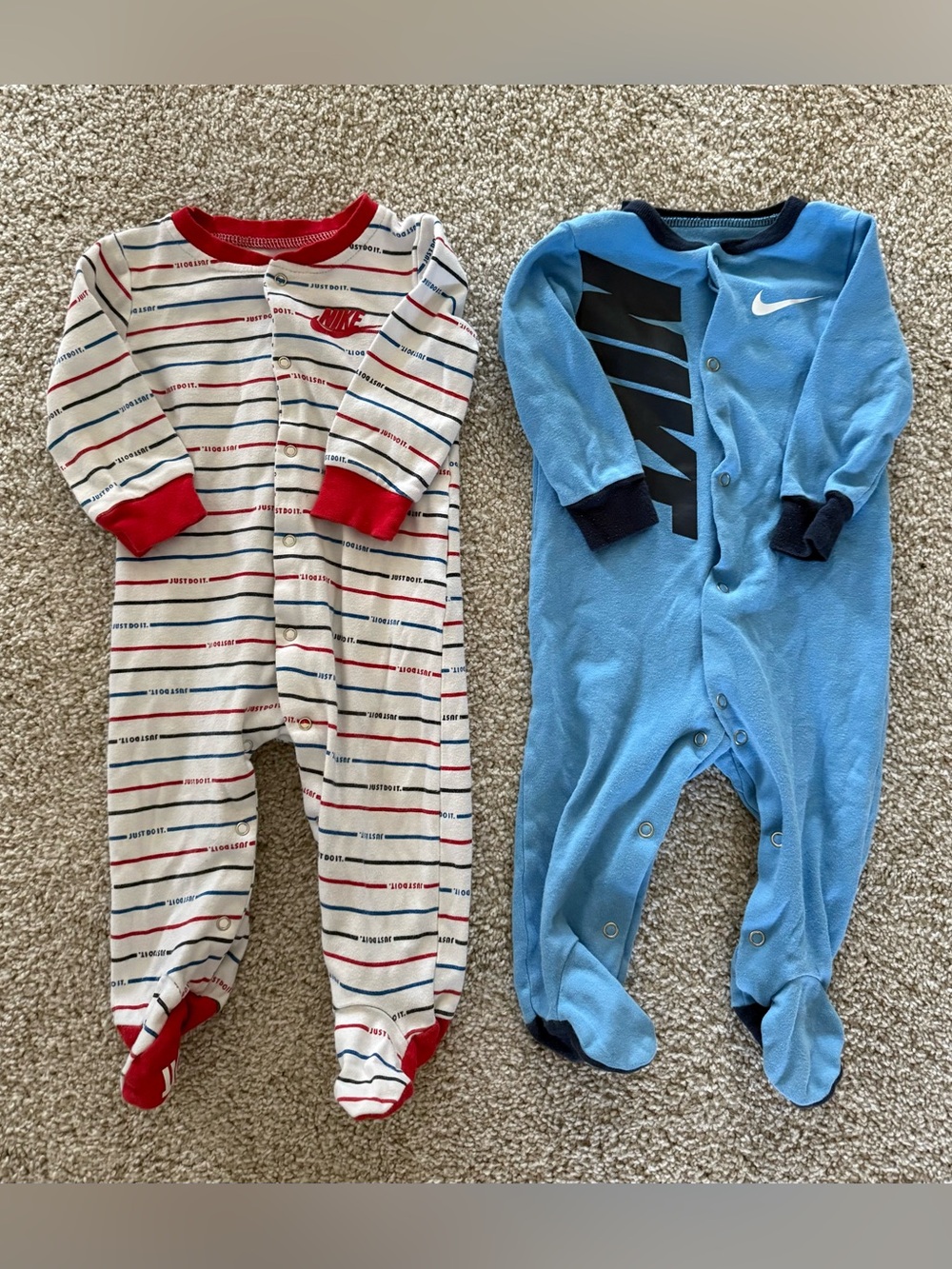 Nike 9 Month Baby Boy Footed Sleeper Bundle 2-Pack Just Do It Blue Red
